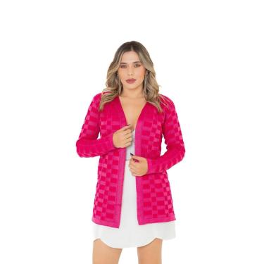 Imagem de Casaco Feminino Tricô Cardigan Quadriculado Milena 0201-Feminino
