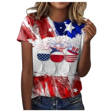 Imagem de Howstar Camiseta feminina 4Th of July manga curta gola redonda camiseta dia da independência bandeira americana camiseta patriótica, B3 vinho, G