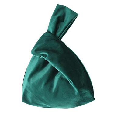 Imagem de XMRSOY Bolsa clutch preta para mulheres, bolsa noturna com nó de veludo, bolsa de pulso para casamento e formatura, Verde