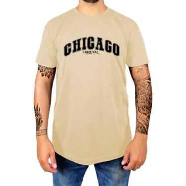 Imagem de Camiseta Masculina Casual Algodão Premium Estampada Gola Redonda Chicago (P, Caqui)
