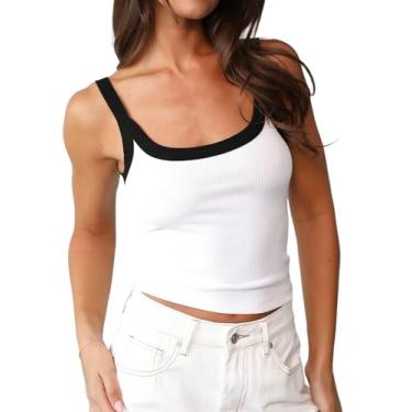 Imagem de IYICLOTH Camiseta regata feminina sem mangas – gola quadrada canelada básica, Branco, GG