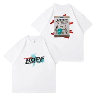 Imagem de Camiseta Hope On The Street Album Merchandise for Fans Star Style J-Hope Camiseta estampada algodão gola redonda manga curta, Branco, M
