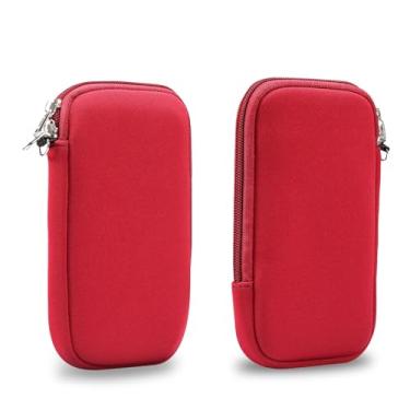 Imagem de Capa para coldre de celular 5.4 inch Neoprene Phone Sleeve,Universal Pouch Pouch Sleeve Neck Bag with Zipper Compatible with iPhone 12 Mini/13 Mini/SE 2020/11Pro/XS/X/8/6,W Neck Strap(Rojo)