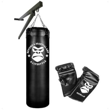 Imagem de Kit Luta Saco Pancada 120cm Boxe + Par Luva Bate Saco Muay Thai + Suporte de Parede em Aço Gorilla