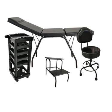 Imagem de HENVIFER, kit maca móvel + escada + cadeira mocho regulável + carrinho