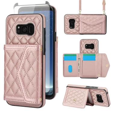Imagem de Asuwish Capa de celular para Samsung Galaxy S8 Plus carteira com protetor de tela de vidro temperado com bloqueio de RFID, alça transversal S8plus S 8 8 plus 8S Edge S8+ SM-G955U mulheres homens ouro
