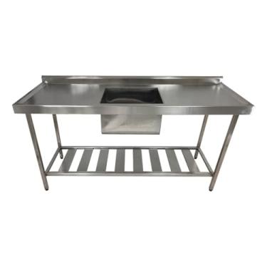 Imagem de Pia Industrial Aço Inox 140x60x90cm com Cuba Centralizada 50x40x30cm