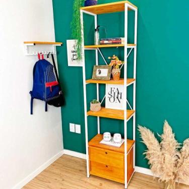 Imagem de Estante Style de Ferro e Madeira Slim 6 Prateleiras Industrial com 1 G