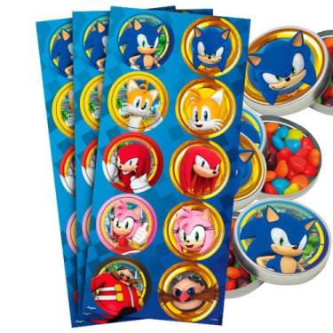 Imagem de 60 Adesivos Sonic redondo decoração festa aniversário - Regina