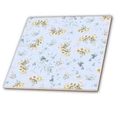 Imagem de 3dRose ct_120214_1 delicadas flores brancas em azul pálido chique, estampa floral, vintage, pastel, bonita, vitoriana, azulejo de cerâmica, 10 cm