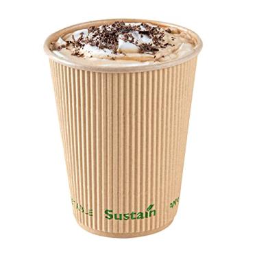 Imagem de Xícara de café de papel kraft Sustain de 355 ml - Compostável, parede ondulada - 8,8 cm x 8,8 cm x 11,9 cm - Caixa com 500 unidades