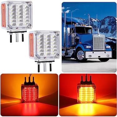 Imagem de Luz de para-lama para pedestal, dupla face, quadrada, âmbar/vermelha, 39 LEDs, montagem com parafuso prisioneiro, parada, sinalização traseira, trailer, semi caminhão, Peterbilt Kenworth,