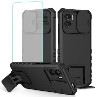 Imagem de Tothedu Capa para Redmi A1, Capa para Redmi A2 220733SI 220733SG com protetor de tela de vidro temperado e capa de câmera deslizante, capa protetora fina com suporte resistente para Xiaomi Redmi A1