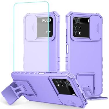 Imagem de Tothedu Capa para Poco X4 Pro 5G, capa 2201116PG com protetor de tela de vidro temperado e capa de câmera deslizante, capa protetora fina com suporte resistente para Xiaomi Poco X4 Pro 5G roxa