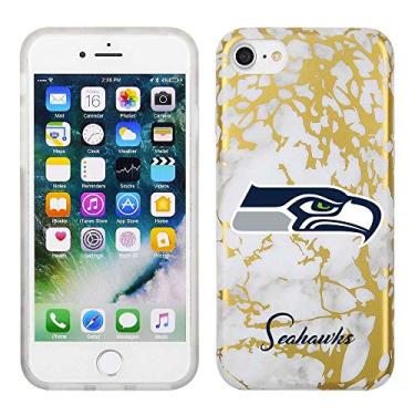 Imagem de Prime Brands Group Capa de celular com estampa de mármore branco e dourado em TPU para Apple iPhone 8/7/6S - licenciada pela NFL Seattle Seahawks