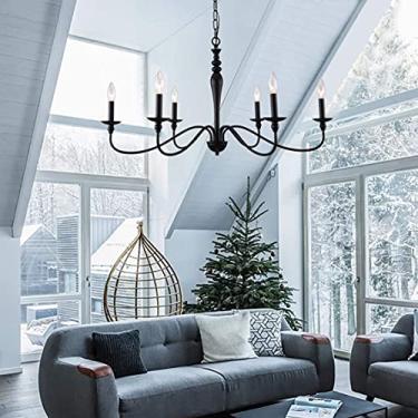 Imagem de PAPAYA Lustre de Fazenda com 6 Luzes, Preto, Industrial, Clássico, Vela, Teto, Rústico, Pendente, Luminária para Jantar, Sala de Estar, Quarto, Cozinha, Ilha, Iluminação Suspensa