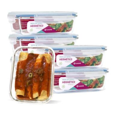 Imagem de KIT 6 Potes de Vidro Retangular com Tampa Hermética 1040ml - U4home, A