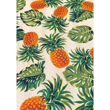 Imagem de Tecido Jacquard Estampado Abacaxi Fundo Amarelo Tropical - 1,40m de La