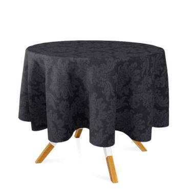Imagem de Toalha de Mesa Redonda em Tecido Jacquard Preto Medalhão Tradicional -