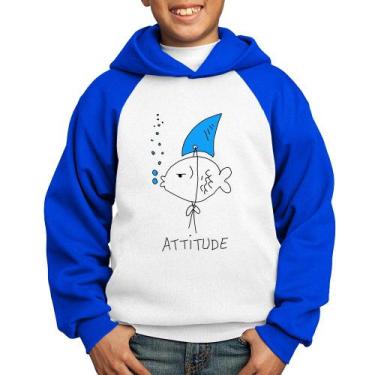 Imagem de Moletom Infantil Atitude Peixe Tubarão - Foca na Moda, Branco, Azul, 6