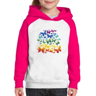 Imagem de Moletom Infantil Borboletas Coloridas - Foca na Moda, Branco, Rosa, 8