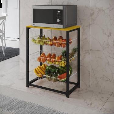 Imagem de Fruteira com Suporte para Micro-ondas Barcelona Aço Preto Cesto Branco