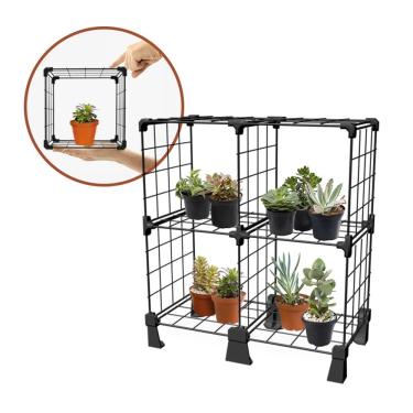 Imagem de Prateleira Decorativa 4 Nichos para Vasos Flores Suculentas Mini Estante de Aço Aramado para Casa