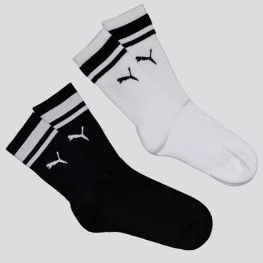 Imagem de Kit de Meia Puma 2 Pares Cano Longo Heritage Branca e Preta, 39-43