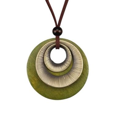 Imagem de JAOYU Colares boêmios para mulheres, colar de couro, pingente de madeira, gargantilha longa, marrom, círculo, boho, joia hippie, One Size, Couro sintético, Sem Pedra Preciosa