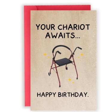 Imagem de Abeletree Presentes engraçados de aniversário para pai, mãe, avó, avó, exclusivo, 40, 50, 60, 70, 80, 90, aniversário, cartão de presente para homens e mulheres - Your Chariot Awaits