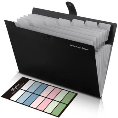 Imagem de SKYDUE Pastas de arquivo expansíveis com 8 bolsos, pastas sanfonadas, organizador de recibos de notas de papel portátil, tamanho carta, material de escritório escolar universitário em casa, preto