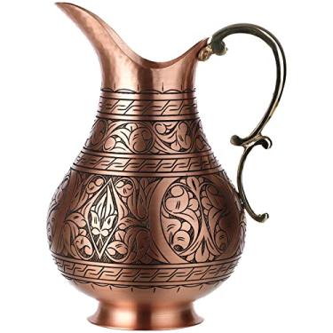 Imagem de DEMMEX The Pitcher, jarra de cobre sólido de 1 mm feita à mão em cobre gravado jarro Ayurveda para beber água, Moscow Mule, coquetel (fosco gravado)