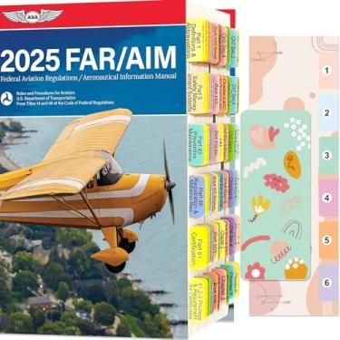 Imagem de Guias de índice para FAR AIM 2025, 95 peças de abas piloto privadas laminadas e codificadas por cores, resistentes a rasgos e à prova d'água, com guia de alinhamento e marcador de página (livro não