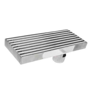 Imagem de Dreno de Chuveiro Linear, Aço Inoxidável 8x20cm, Resistente a Odores, para Varanda de Banheiro Doméstico Com Design de Grade, Formato Retangular (Dreno lateral)
