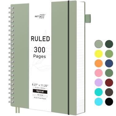 Imagem de RETTACY Caderno espiral pautado universitário, 300 páginas, tamanho grande A4 (20,8 x 28,4 cm), para escola, trabalho, escrita, diário, papel grosso de 100 g/m², capa de plástico flexível (verde claro