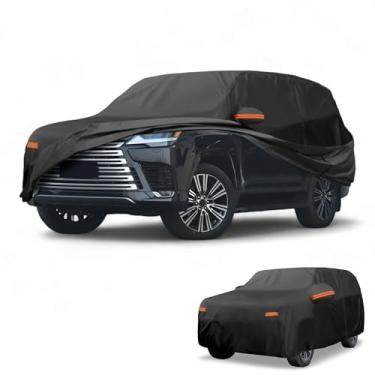 Imagem de Partuto Capa de carro à prova d'água para todos os climas, automotiva, externa, anti-UV, proteção contra chuva e sol, cobertura externa completa para Lexus LX 190T-PU preta com tiras refletoras