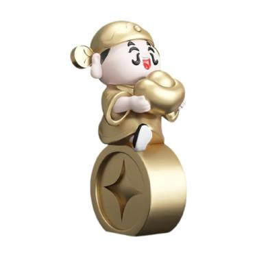 Imagem de Estátua de Cai Shen, estátua do chinês da riqueza com lingote de, estatueta de Buda, ornamento Fengshui para sala de estar, estante de, Dourado