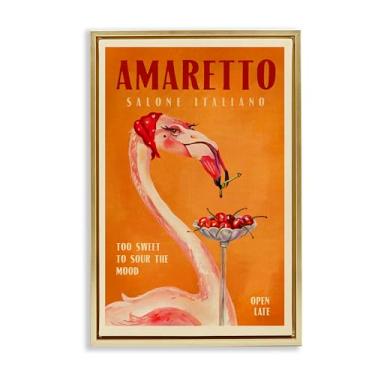 Imagem de Stupell Industries Arte de parede em tela flutuante vintage amaretto flamingo emoldurada por The Whiskey Ginger, moldura flutuante dourada, 53 x 78 cm