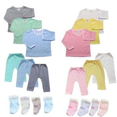 Imagem de Kit 10 Peca Camiseta Bebe Calca E Meias Algodao Enxoval Madernidade - 