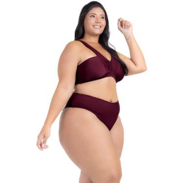 Imagem de Biquini Cós Alto Sustentação Plus Size Alças Largas Decote - HYPE MODA