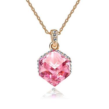 Imagem de Colares com pingente de cristal Swarovski cúbico em mudança de cor EVEVIC para mulheres banhados a ouro 14 K Joias hipoalergênicas