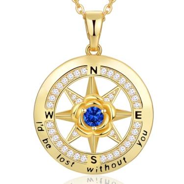 Imagem de Meeshi Colar de bússola banhado a ouro 18 quilates presentes para mulheres aniversário esposa presente de dia dos namorados namorada, joias de aniversário femininas presente para ela Natal mãe dia das mães, eu estaria perdido sem você, Ouro amarelo, Zircônia cúbica