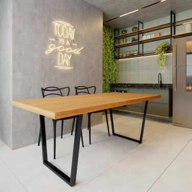 Imagem de Mesa Industrial para Área Gourmet Madeira Maciça Lanna com Ferragem 2,20m Preto