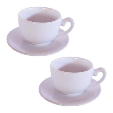 Imagem de Xícara de Chá Grande Com Pires Cerâmica Jumbo  Chá Café 240ml Cor Bran