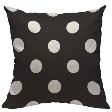Imagem de TKS MITLAN Capas de almofada decorativas de bolinhas brancas no fundo preto capas de travesseiro de linho rústico 45,7 x 45,7 cm para decoração de sofá