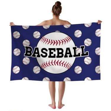 Imagem de WZOMT Toalha de praia de beisebol para meninos, toalha de beisebol branca azul de microfibra, cobertor de praia de microfibra à prova de areia, toalhas de banho grandes de secagem rápida para viagens