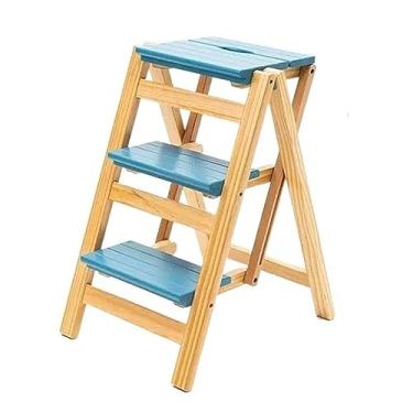 Imagem de Escada dobrável Banco para escada de 3 degraus, escada dobrável de madeira maciça, escada portátil leve com pedal largo antiderrapante, banco largo para biblioteca, escritório, casa, 330 libras Banco