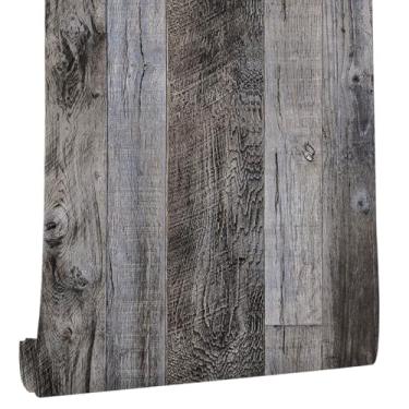 Imagem de Yun-aeon Papel de parede de madeira cinza descascar e colar 88 cm x 1,219 cm papel de parede autoadesivo linha Backsplash papel de parede removível banheiro móveis antigos renovação móveis