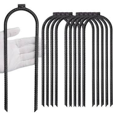 Imagem de Estacas de vergalhão de trampolim em forma de U de 25,4 cm x 7,6 cm Âncora de solo de segurança resistente para estaca de vento de trampolim, cerca de jardim, borda de paisagem, trampolim ao ar livre