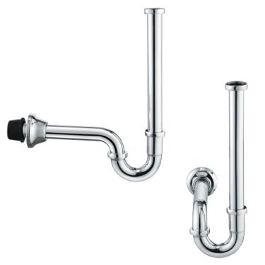 Imagem de RANDOM Armadilha de pia de banheiro em forma de U de latão P Trap com tubo de extensão de junta deslizante, kit de garrafa de drenagem de resíduos de pia de altura ajustável, encanamento de pia